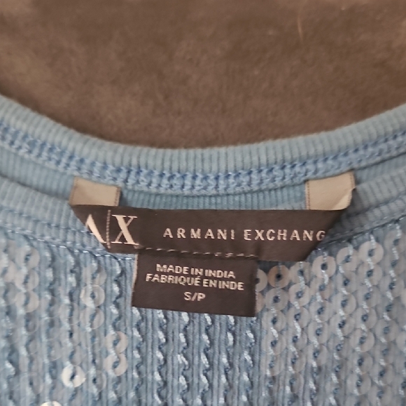 Armani Exchange Light Blue Sequin Top - Picture 2 of 4